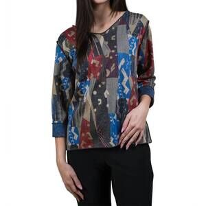 NEW TRISHA TYLER miss vikki v neck top in red/blue